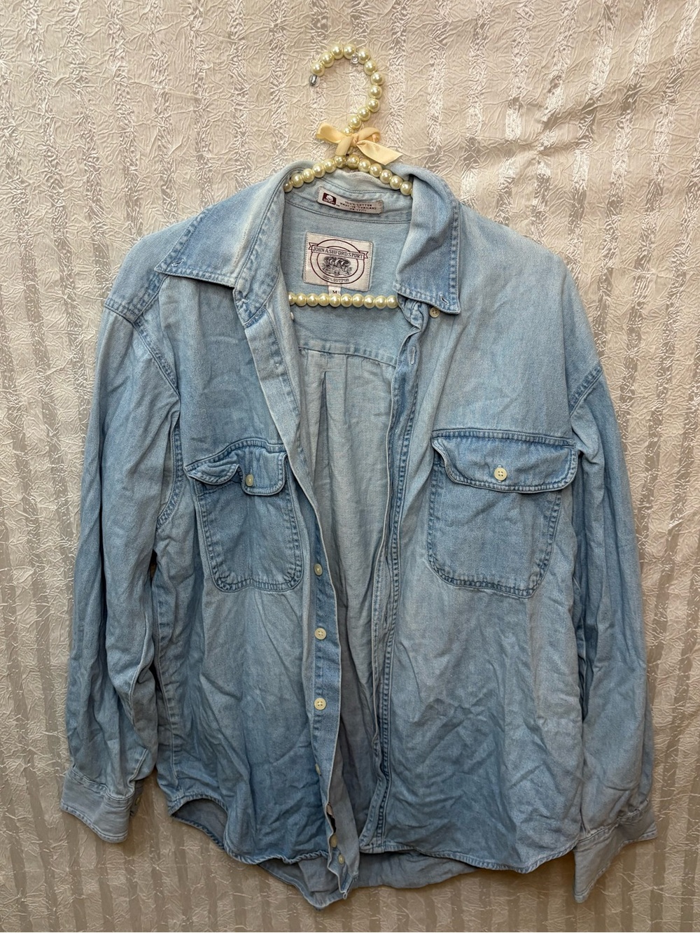 John Ashford 100% Cotton Light Blue Denim Shirt - Men’s Size Medium